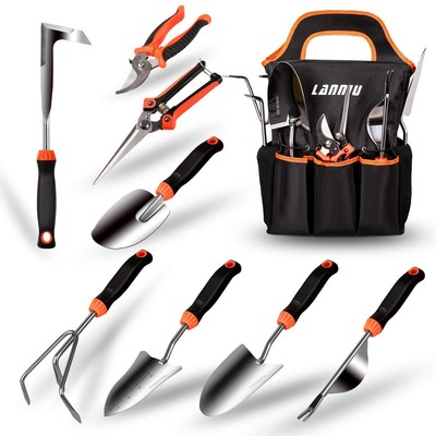 Garden Tool Set 9 Piece Stainless Steel Heavy Duty Gardening Tool Set with No...