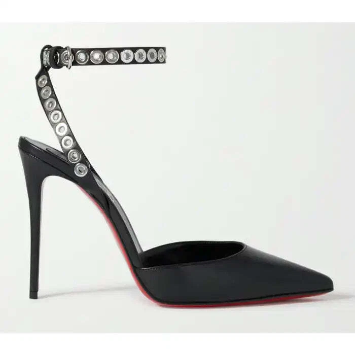 Christian Louboutin Pumpaclou 100 Black Leather Ankle Strap Buckle Heel Pump 38