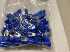 100pcs BLUE FORK SPADE TERMINAL 16-14GA #6 VINYL INSULATED CRIMP WIRE CONNECTOR