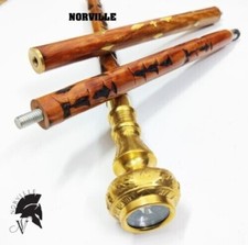 Vintage Brass Designer Top Compass Head Handle Wooden Walking Stick Cane Gift