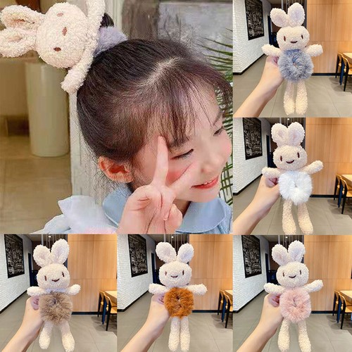 Girls Cute Rabbit Scrunchie Plush Trendy Ponytail Holder Hair Tie Accessories