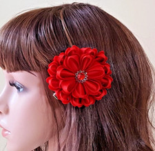 Fabric hair flower. Red flower hair clip. Girls Woman red hair accessory.