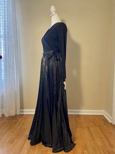 Women's Long Gown Maxi Dress size XS Black Gold Pleated Long Party Elegant NWT - Picture 7 of 22