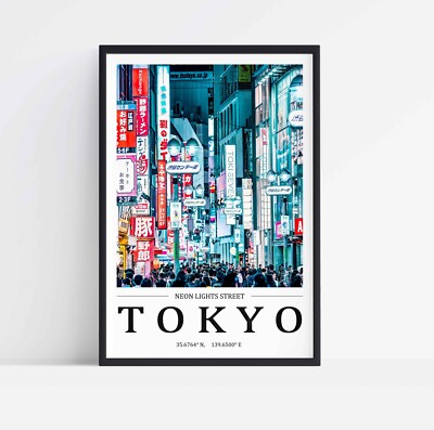 Japan Tokio Neonlichter Straße gestreckte Leinwand oder ungerahmtes Poster Druck Kunst