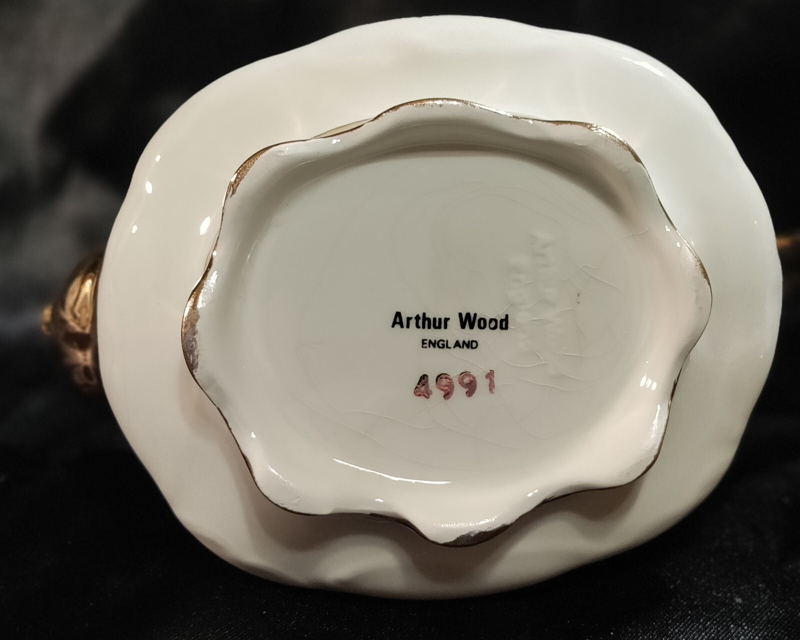 Arthur Wood, pink rose's porcelain teapot with gilt on spout, handle