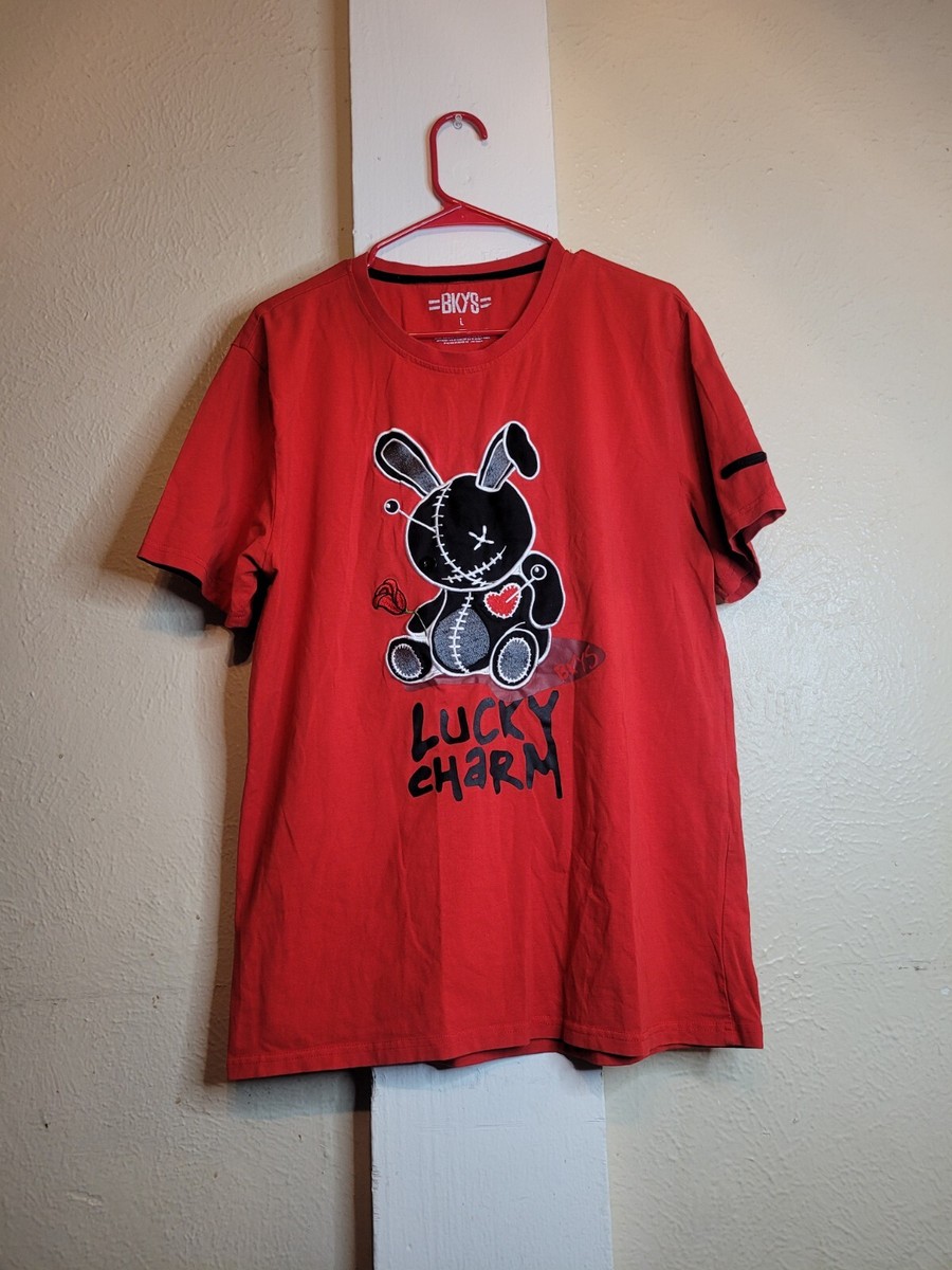 BKYS Embroidered Lucky Charm T-Shirt Pin & Rose Bunny Red Size