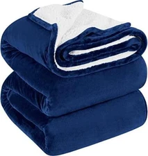 Utopia Bedding Sherpa Bed Blanket King Size Navy 480GSM Plush Blanket Fleece