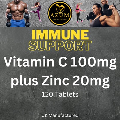 Azum Vit C + Zink - 120 Tabletten - Unterstützung des Immunsystems hochfest - vegan UK