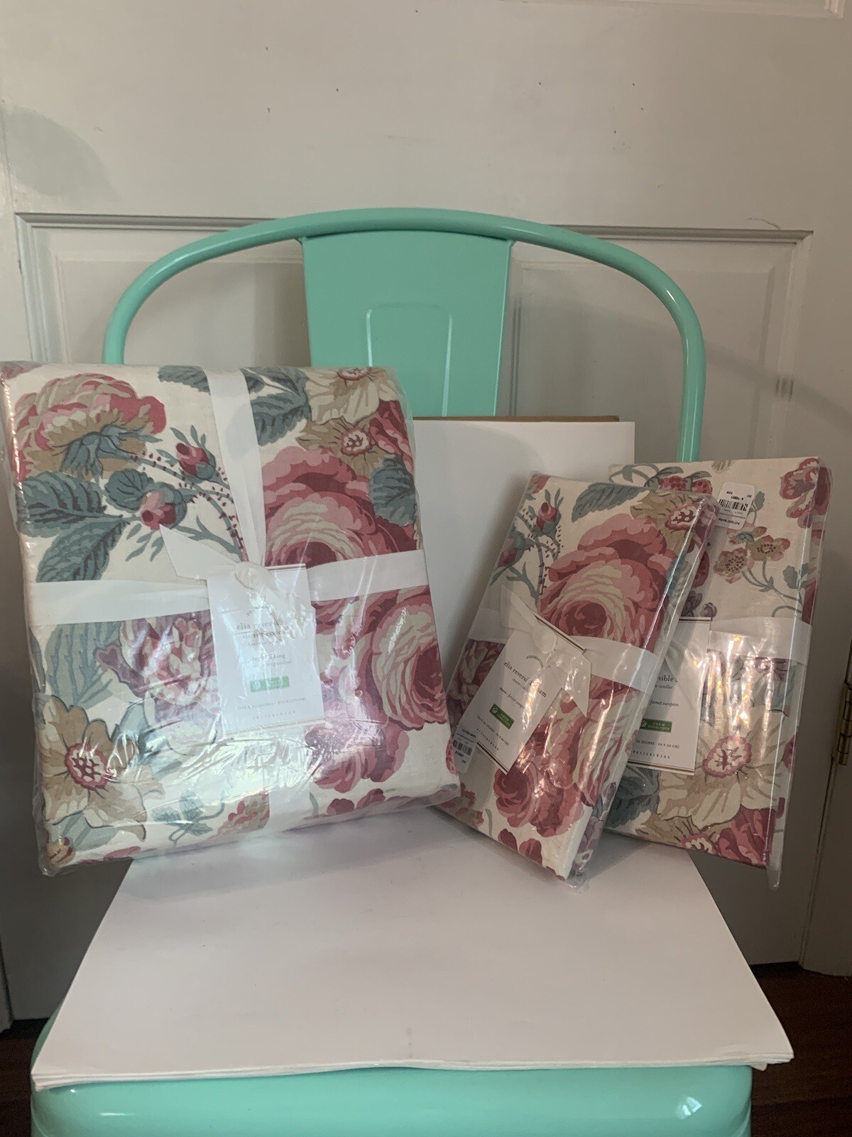 NWT Pottery Barn King Cal King Elia Floral Reversible Duvet Cover & 2