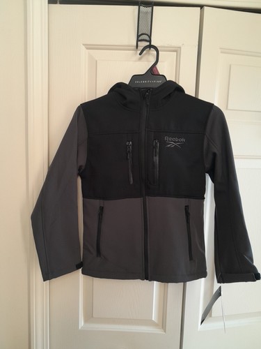 Reebok Boys Charcoal Gray Hooded zip up Jacket Size 8 Wind Breaker New