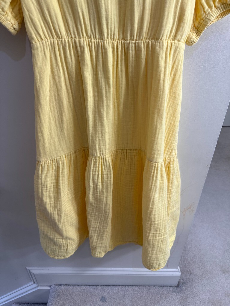 LOVE WHIT Yellow 100% Cotton Crewneck Short Sleeve Tie Back Dress Size Medium 