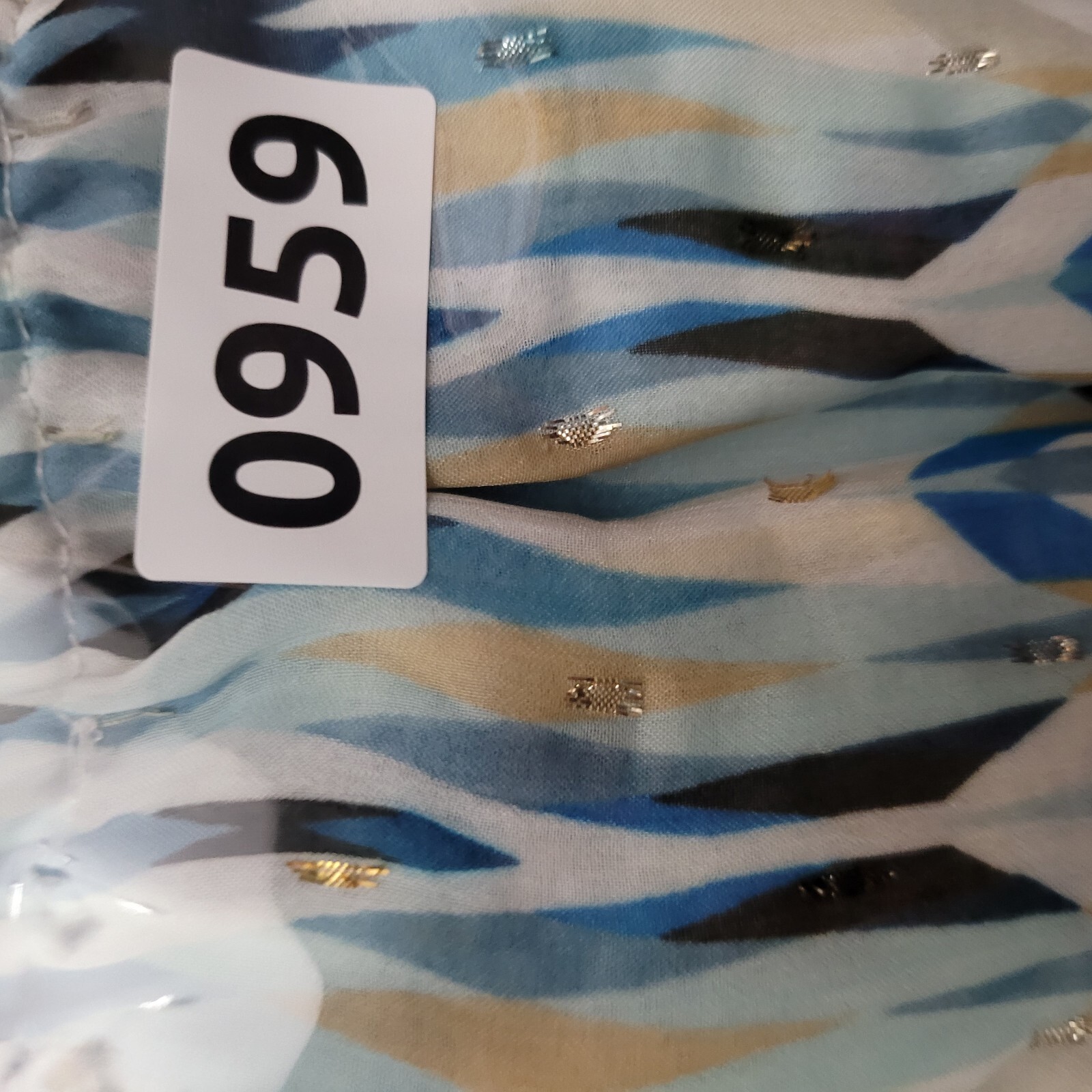 White House Black Market Size Small Boho Blouse peasant top Geometric art blue