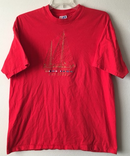 VTG .90’s SAN DIEGO CALIFORNIA YACHT FLAGS EMBROIDERED-T-SHIRT-XL-RARE - Picture 3 of 7