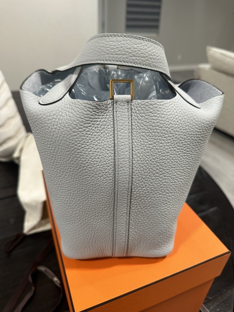 HERMÈS Blue Pale Clememce GHW Picotin Lock 18 with Receipt