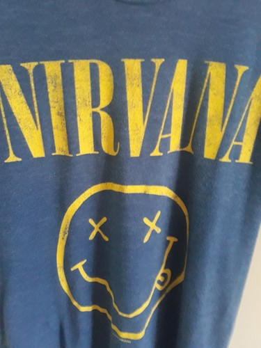 Nirvana Mens Shirt Large Gray/Blue Smiley Face Grunge Rock 90s Size Small - Bild 2 von 5