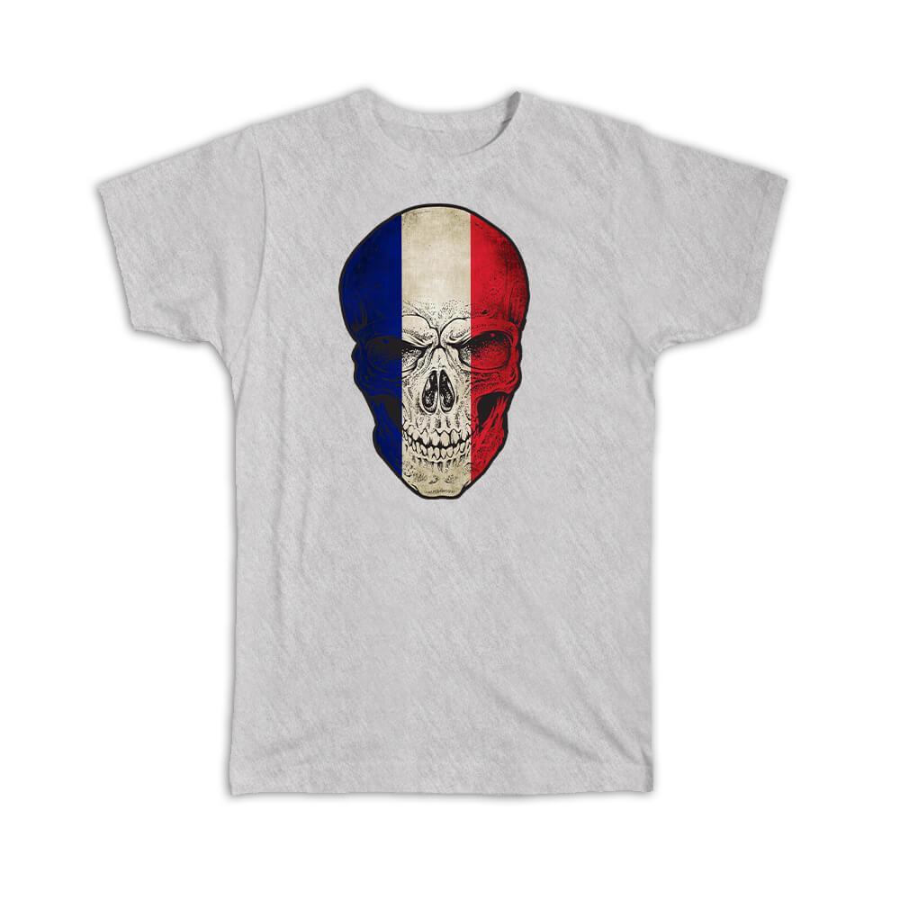 France Flag Skull Design Patriotic Gift T-Shirt