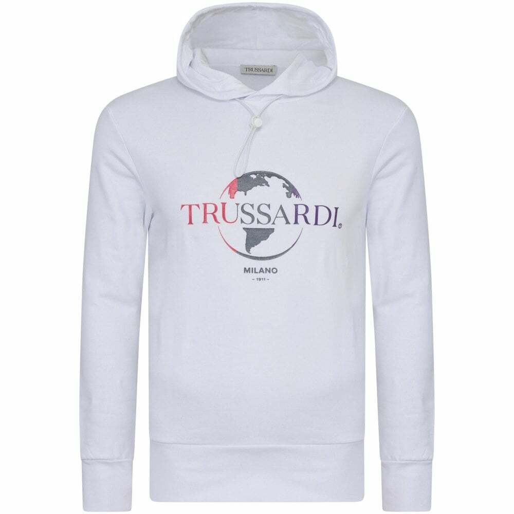 TRUSSARDI LOGO PRINT HOODIE-WHITE.