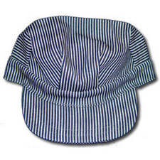 Train Engineer Hat Cap Conductor Blue White Striped Railroad Adult Costume