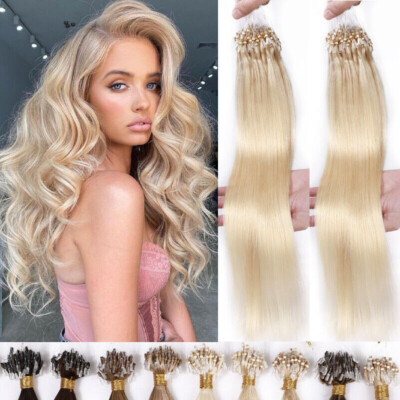Loop Micro Ring Tip Hair Extensions Real Human Hair Micro Bead Link Colored Hair
