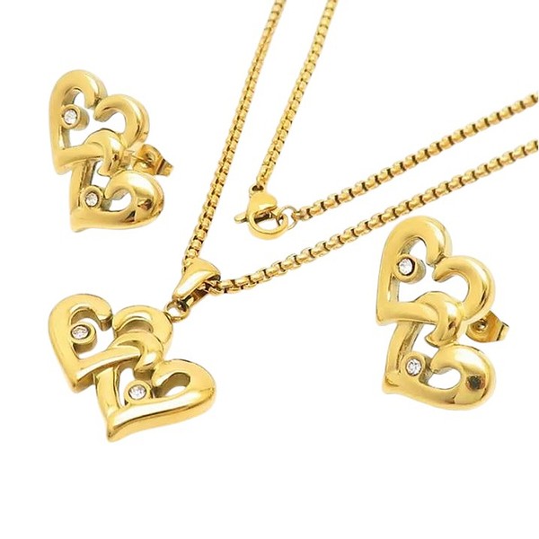 Schmuckset Damen Herz Gold Edelstahl Halskette Ohrrine Modern Damenschmuck Kette-image