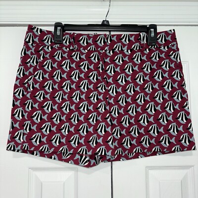Ann Taylor Factory 5  Shorts Women s 10 Maroon Purple Tropical Fish Novelty Prin
