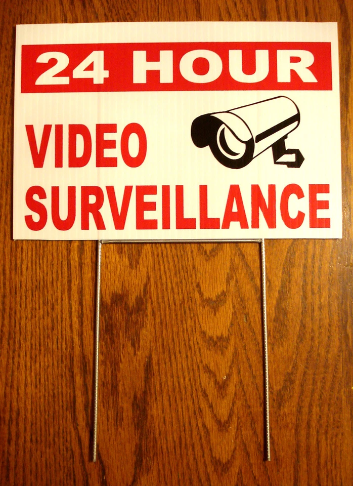 HARRINGTON SIGNS 24 HOUR VIDEO SURVEILLANCE Coroplast Outdoor YARD SIGN 8x12 with Stake NEW