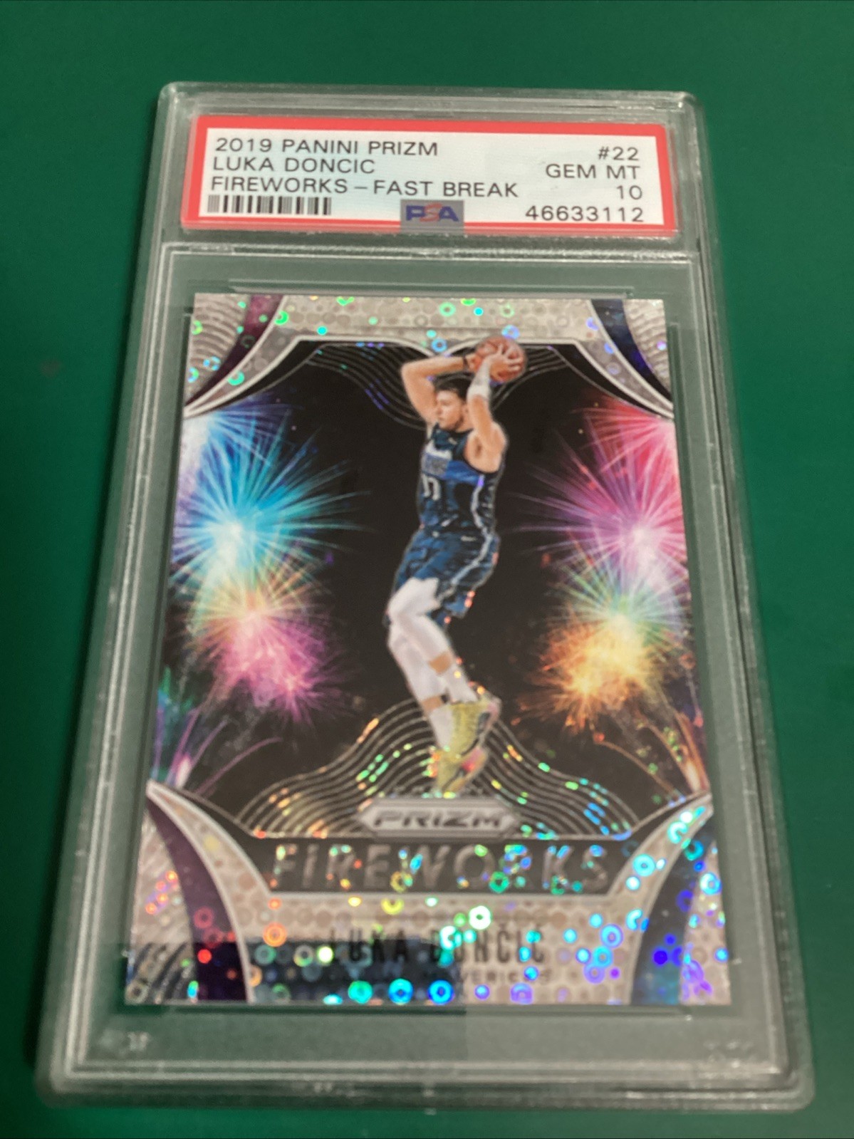 Luka Doncic 2019-20 Panini Prizm Fireworks Fast Break Prizm Card #22 PSA 10 3112