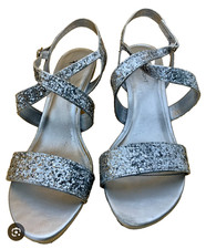 Fioni Night Silver Sequin Heels Strappy Shoes 3 inch heel Women's Size 7.5 ..