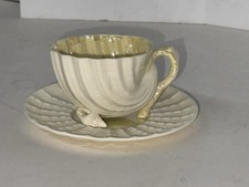 Vintage Belleek Ireland Neptune Yellow Seashell Demitasse Cup & Saucer 6th Mark