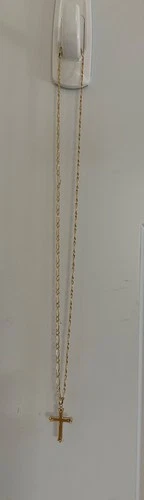 Mens 14K gold necklace with cross pendant - product listing photo
