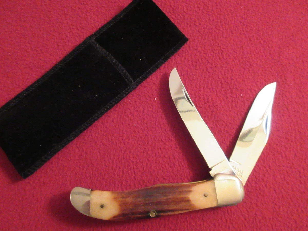 KA-BAR 2 Blades Stag/Antler Handle Collectible Folding Knives for