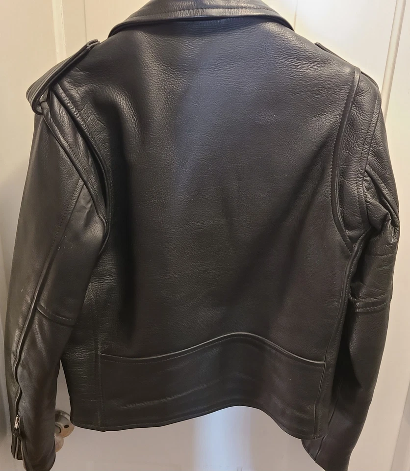 Chaqueta de moto River Road de cuero negra talla 38 hecha en Pakistán vintage 2000 Foto 3 de 4