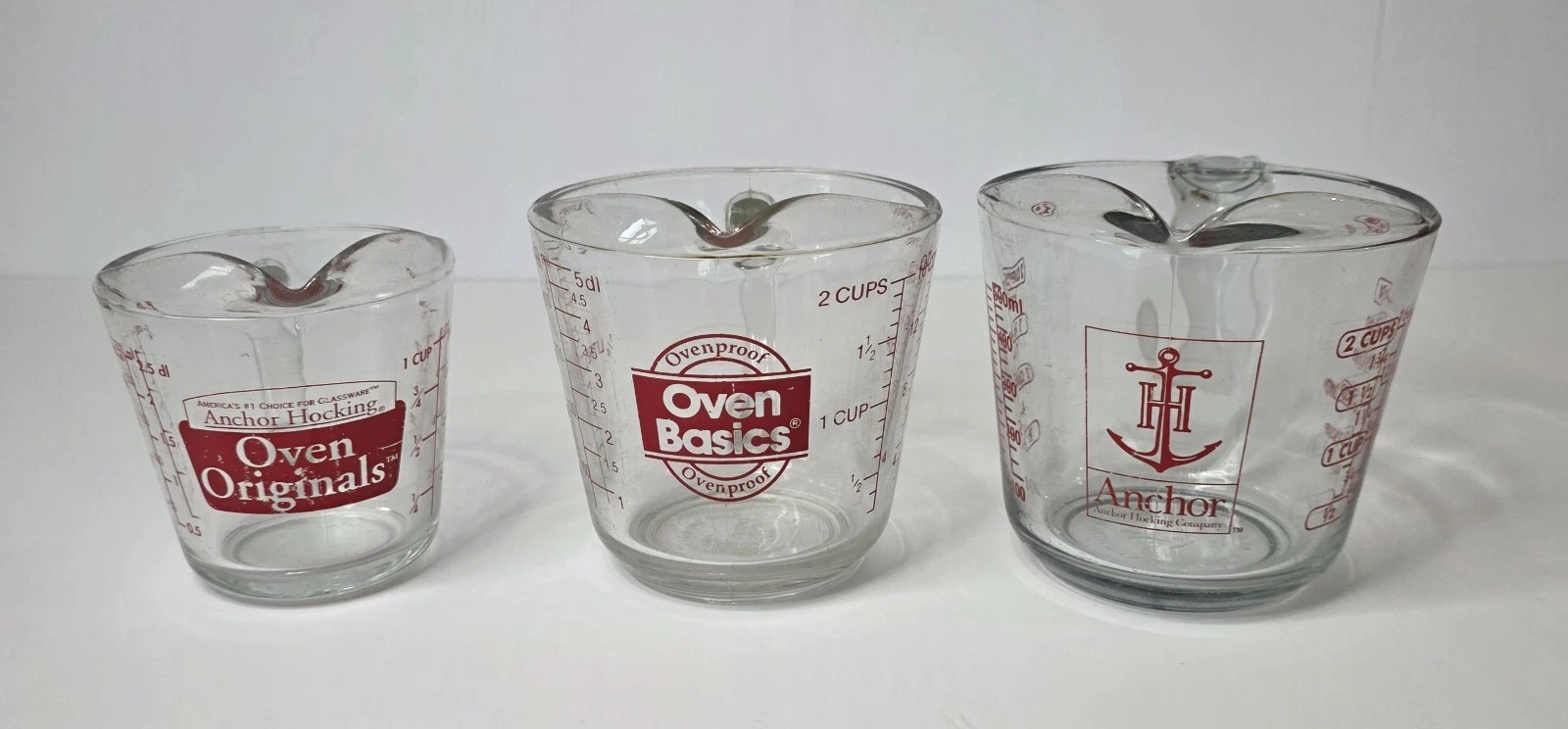 Vintage Anchor Hocking Glass Measuring Cups Lot of 3 – Ovenproof 1 & 2 Cup