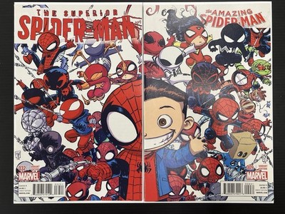 Amazing Spider-Man #9 + Superior #32 Skottie Young Marvel Babies Connecting SET