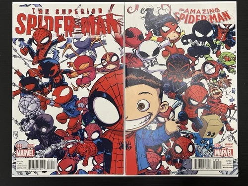 Amazing Spider-Man #9 + Superior #32 Skottie Young Marvel Babies Connecting SET
