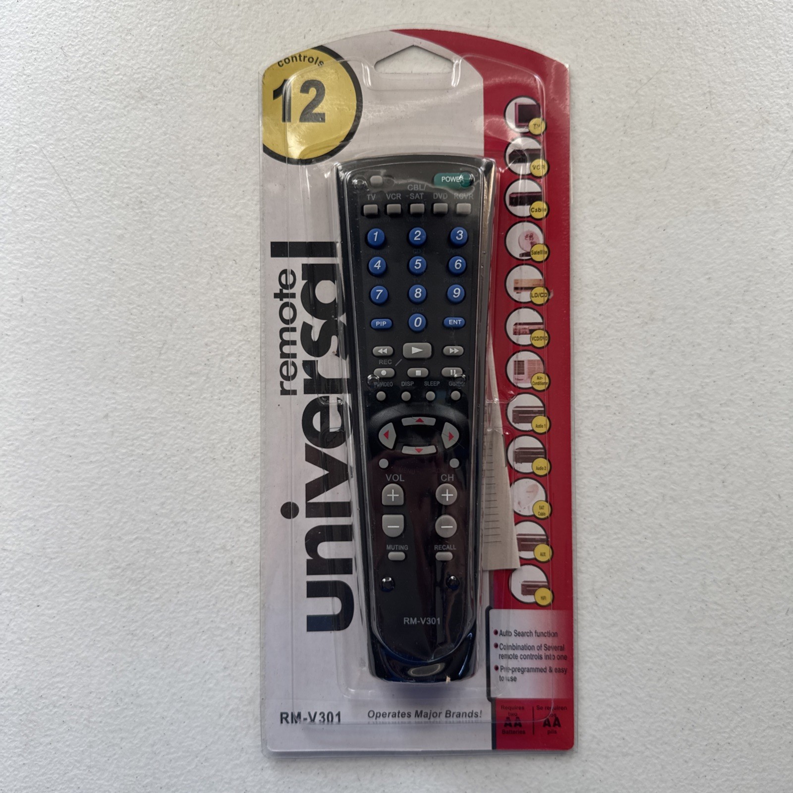 Remote Universal RM-V301 Universal 12- Control TV VCR DVD Remote Control Vintage