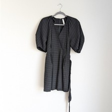 Mango MNG Black Puffed Sleeves Straight V-neck Wrap Short Mini Dress, size 4