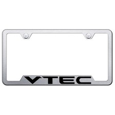 Cut-out License Plate Frame For Honda Vtec On Brushed Steel Licensed Cut-out License Plate Frame For Honda Vtec On Brushed Steel Licensed
