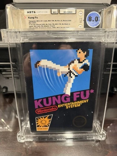 Kung Fu Nintendo NES CIB 1989 Black Box Ver. w/Hangtab WATA 8.0 5 Screw