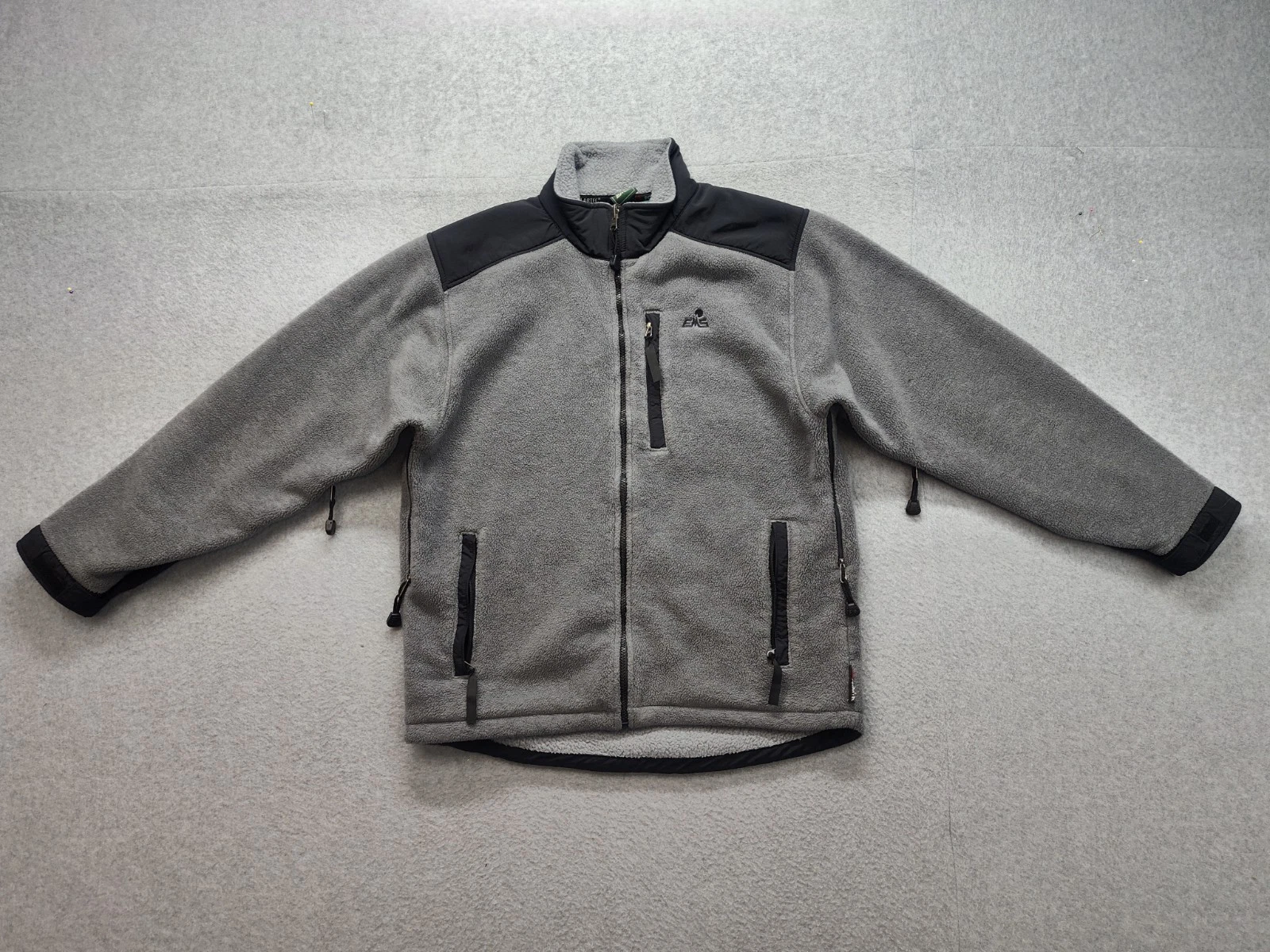 Ems Men Fleece Jacket M Gray Full Zip Pocket Long Sleeve Mock Neck Logo Outdoor