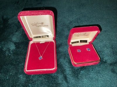 #ad VINTAGE KAREN LYNNE 14KT GOLD LINDE STAR SAPPHIRES EARRINGS NECKLACE SET $262.50