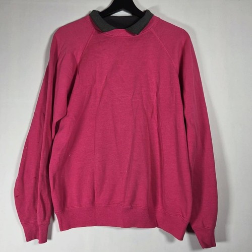 Hanes, • Vintage Hanes Men's L Pink Contrast Collar Raglan Sweatshirt Made In USA