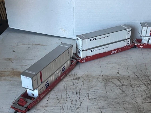 Athearn HO APC Train Car Container 48' 5 Well W/ Containers GBRX-3001 Stacktrain - Image 2 of 4