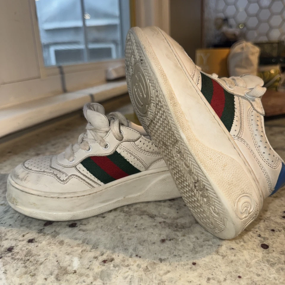 Gucci Kids Ace Sneakers EU 33/US 2 White Leather Green Red Web W Dust Bag & BOX - Image 2 of 4