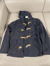Mens Navy Hooded Duffle Jacket Toggle Coat Size L Lightweight Polyamide