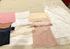 Vtg 1/2  Full Slips Lot Of 12 Nylon  Lace a few Need New Elastic Still Lovely
