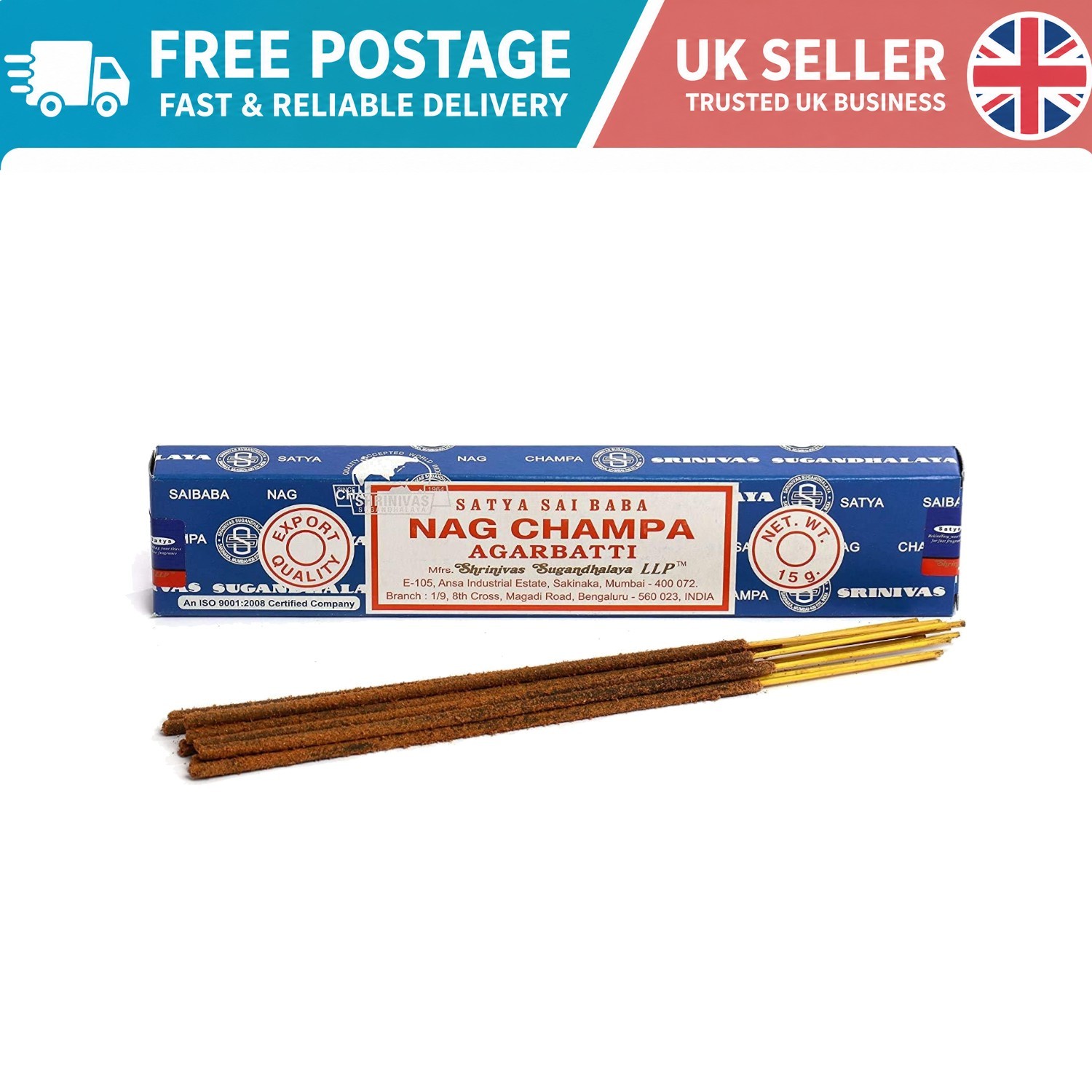 Relaxing Nag Champa Incense Sticks - 3 Packs of 15g for Aromatic Serenity
