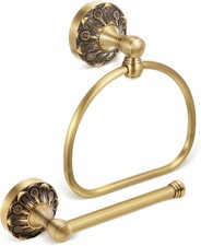 2 Pieces Set Antique Brass Toilet Paper Holder Retro Brass Hand Towel Ring