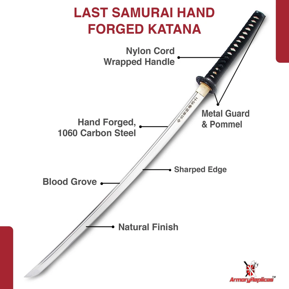 Réplica japonesa Last Samurai Katana 1060 hoja afilada de acero al carbono forjada a mano Foto 3 de 4