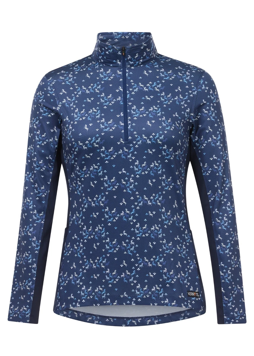 Chemise Kerrits Aire Ice Fil Pour Femme - Taille Medium, Manches Courtes 1/4 Zip, Motif Floral
